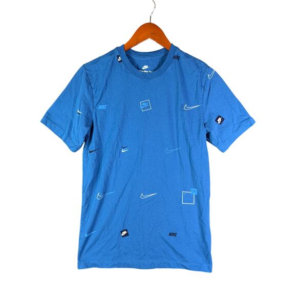 Nike Sportswear NSW AOP Logo Tee Shirt Athleisure Marina‎ Blue Mens Small GUC - Picture 1 of 7